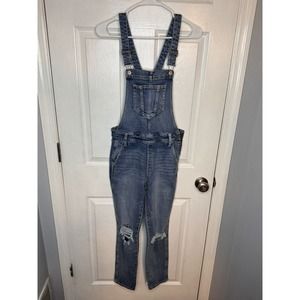 Old Navy Women's Blue Denim Bib Overalls Distressed Size 2 Stretch